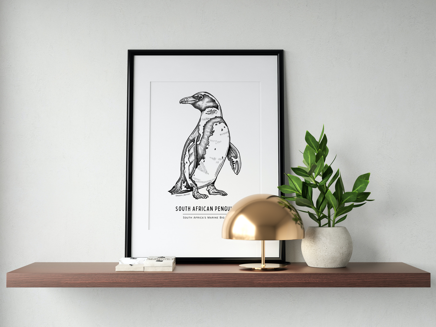 South Africa's Marine Big 5 Illustrations - SA Penguin. Groovy Notion Art