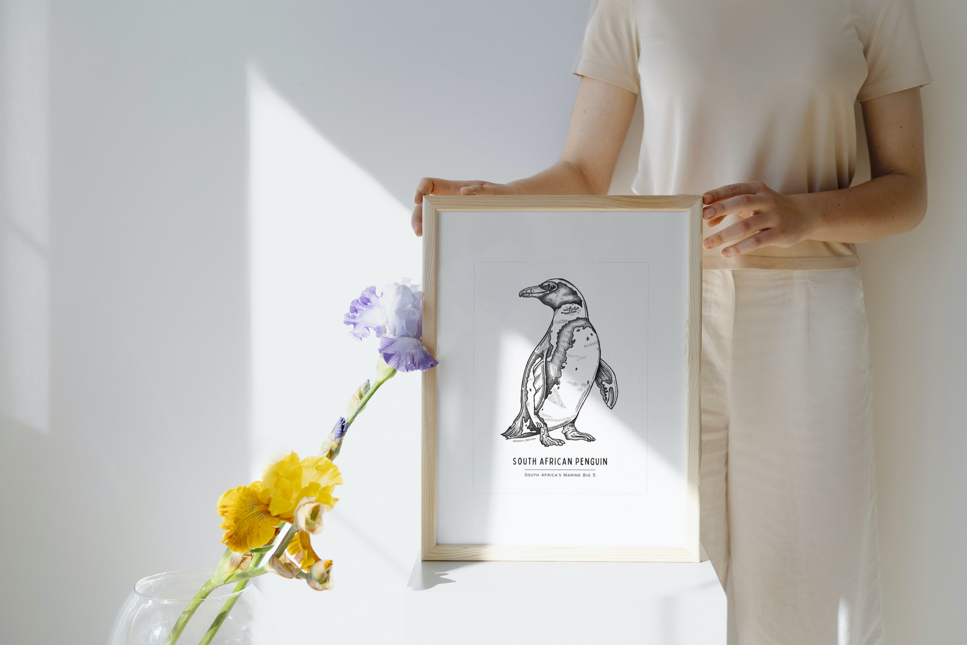 South Africa's Marine Big 5 Illustrations - SA Penguin. Groovy Notion Art